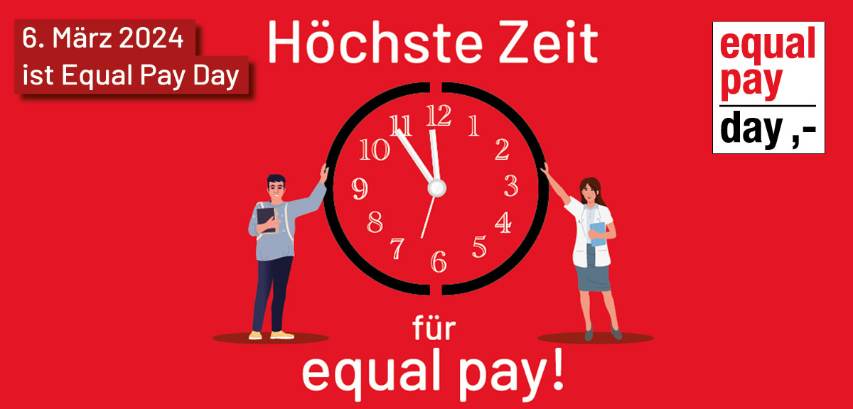 6. März 2024 ist Equal Pay Day: Höchste Zeit für equal pay! Grafik: Logo der Kampagne 2024