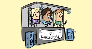 Unterrichtseinheit: 3. Wir machen Wahlkampf. Grafik: Jai Wanigesinghe