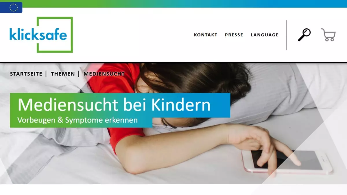 Screenshot Internetseite: Klicksafe: Mediensucht bei Kindern erkennen. 