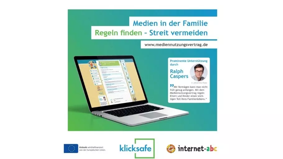 Broschüre: "Regeln für Medien in der Familie finden – Streit vermeiden (Klicksafe)". Foto: Titelbild der Broschüre.