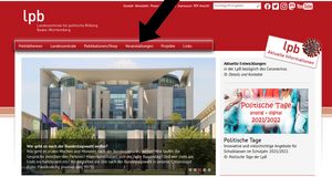 Abbildung der Startseite der LpB. Die obere Leiste mit den Bereichen der Internetseite wird angezeigt