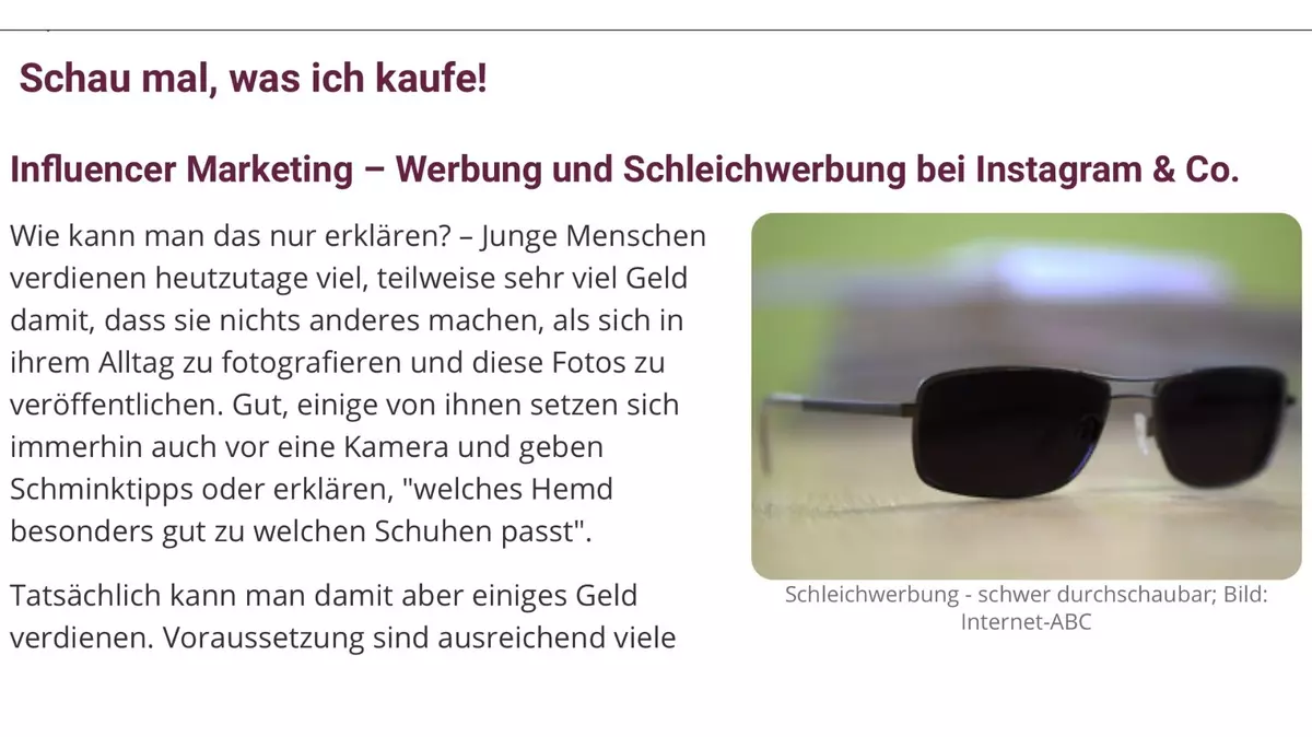 Screenshot Internet-ABC: Influencer Marketing.