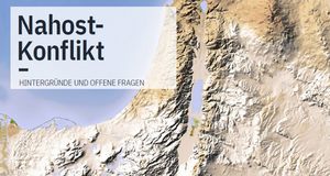 Veranstaltungsreihe Nahost-Konflikt - Hintergründe und Fragen. (Foto: Palästina, schattierte Reliefkarte. Adobe Stock | Arid Ocean)