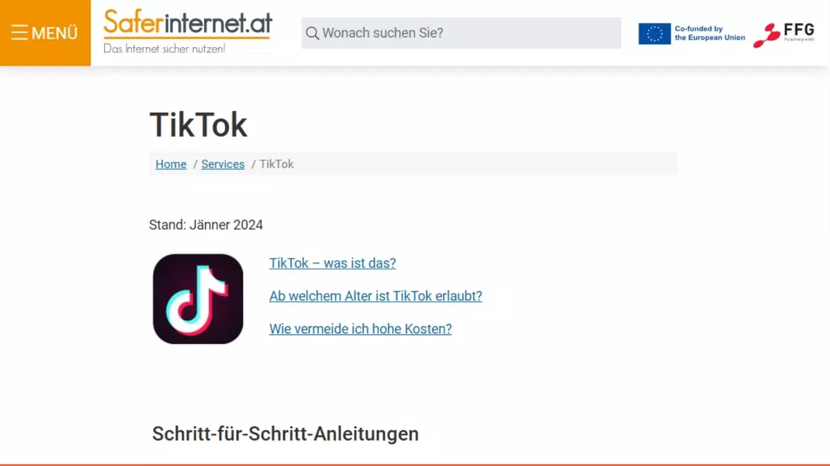 Screenshot: Saferinternet: Einstellungen auf TikTok