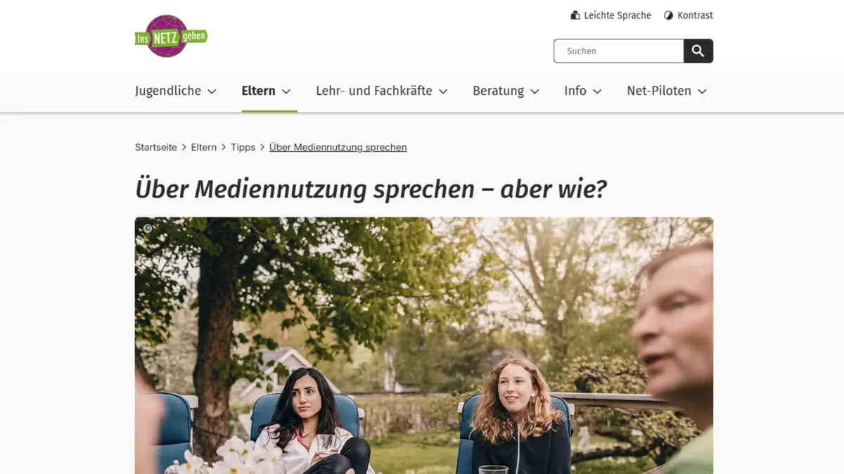 Screenshot Internetseite: Ins-Netz-gehen: Über Mediennutzung sprechen – aber wie?