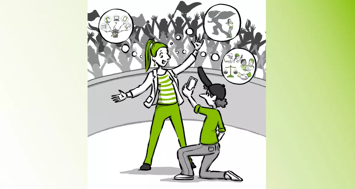 Arena der Argumente. Workshop Berufsschule. Grafik: Friederike Ablang