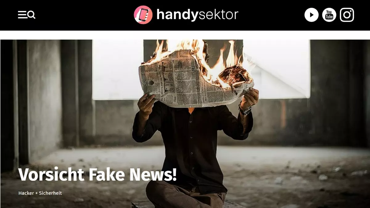 Screenshot Internetseite Handysektor: "Vorsicht Fake News!" Fake News für Jugendliche erklärt.