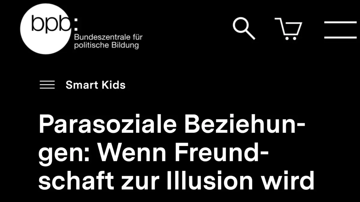 Screenshot: Bundeszentrale für politische Bildung: Smart Kids: Wie entstehen parasoziale Beziehungen?
