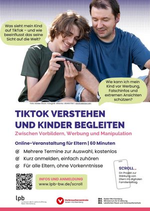 Flyer: TikTok verstehen, Kinder begleiten. Grafik: LpB via Canva.
