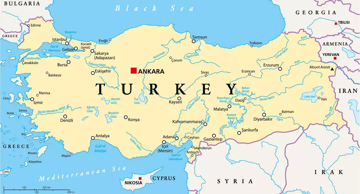 Landkarte der Türkei. 