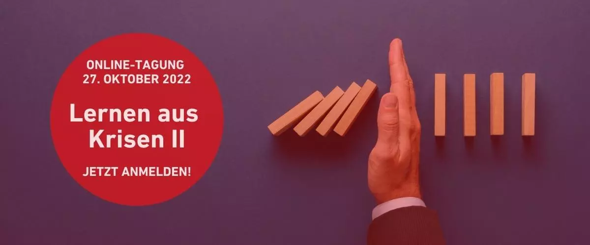 Infos und Anmeldung zur Online-Tagung "Lernen aus Krisen II". Grafik: LpB BW/Canva.