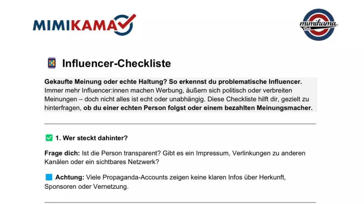 Screenshot Checkliste Mimikama.