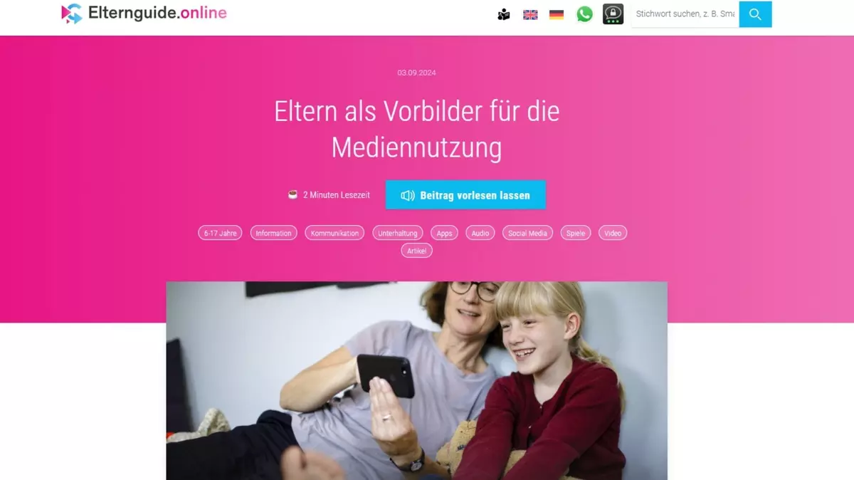 Screenshot Elternguide-online: Eltern als Vorbilder für die Mediennutzung