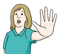 Lehrerin sagt: Achtung. Illustration: © Lebenshilfe für Menschen mit geistiger Behinderung Bremen e.V.; Illustrator: Stefan Albers, Atelier Fleetinsel, 2013. 