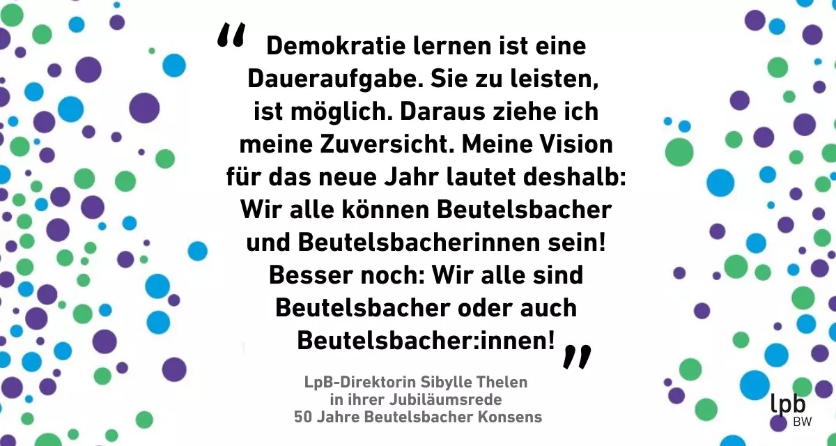 Zitat aus der Rede von Sibylle Thelen. Grafik: LpB BW.