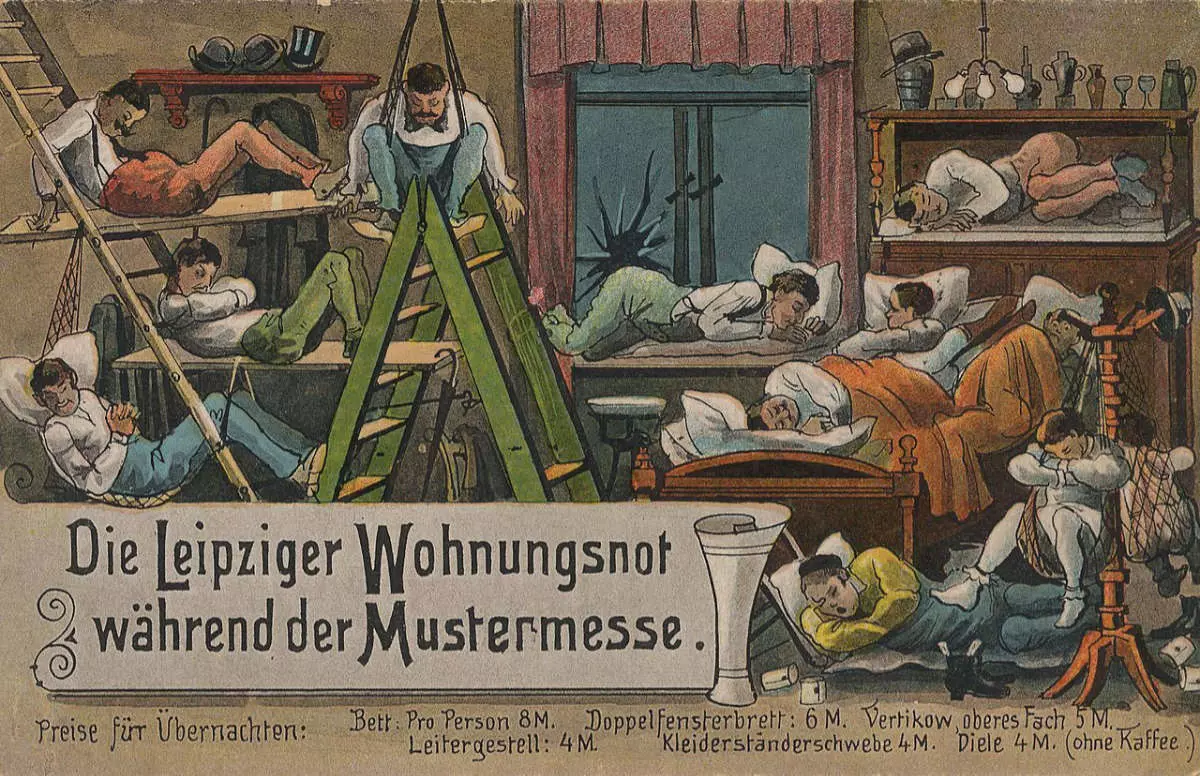 Ansichtskarte zur Wohnungsnot in Leipzig aus dem Jahr 1900. Quelle: Wikimedia (gemeinfrei) | Karl Kramer