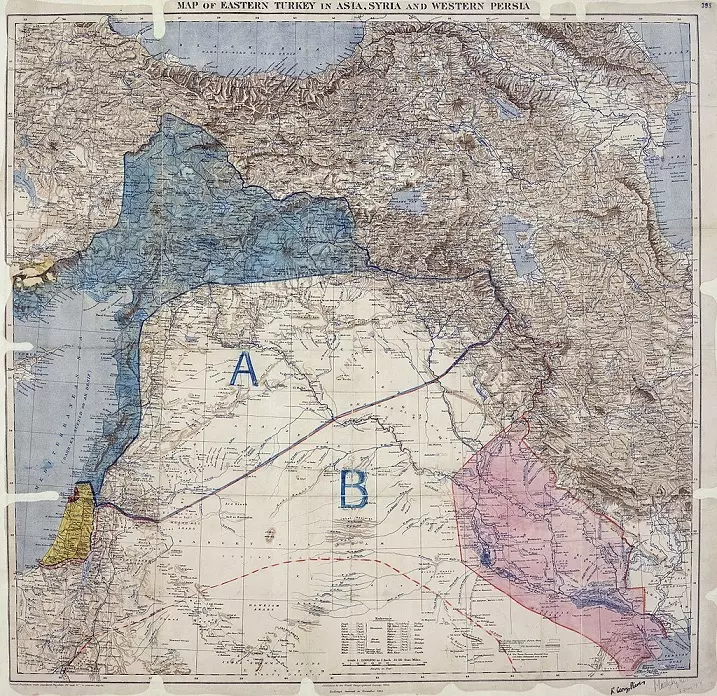 Landkarte des Sykes-Picot-Abkommens.