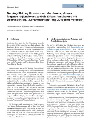 Annäherung an den Krieg in der Ukraine mit Dilemmaansatz, „Denkhüteansatz“ und „Debating-Methode“ | Christian Sitte | CC BY ND