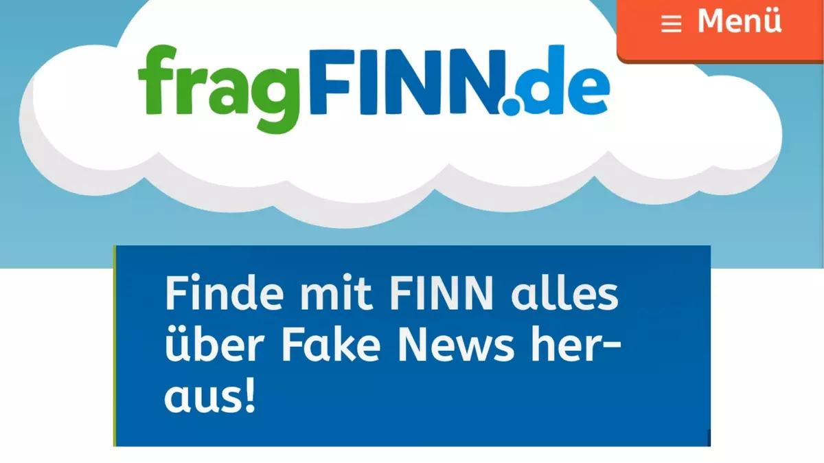 Screenshot Internetseite FragFinn: "Lernmodul für Kinder zu Fake News".