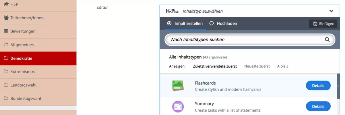 Eine lange Liste an interaktiven Inhalten