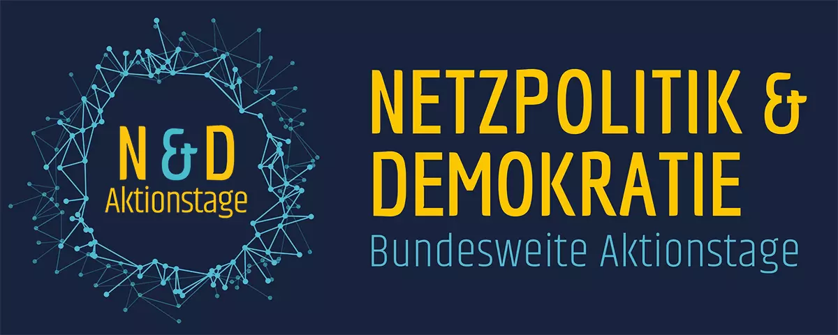 Netzpolitik und Demokratie. Bundesweite Aktionstage. Logo der Netzpolitischen Tage der ZpBs und bpb