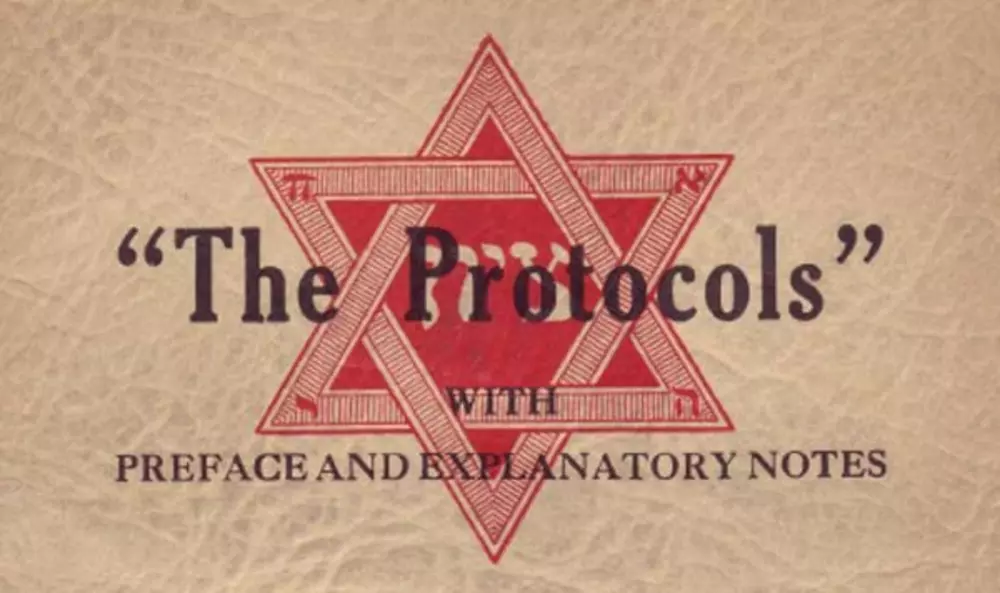 US-Amerikanische Ausgabe der „Protokolle“ aus dem Jahr 1934, die fälschlicherweise angibt, dass der Besitz in Sowjetrussland mit dem Tode bestraft werde.