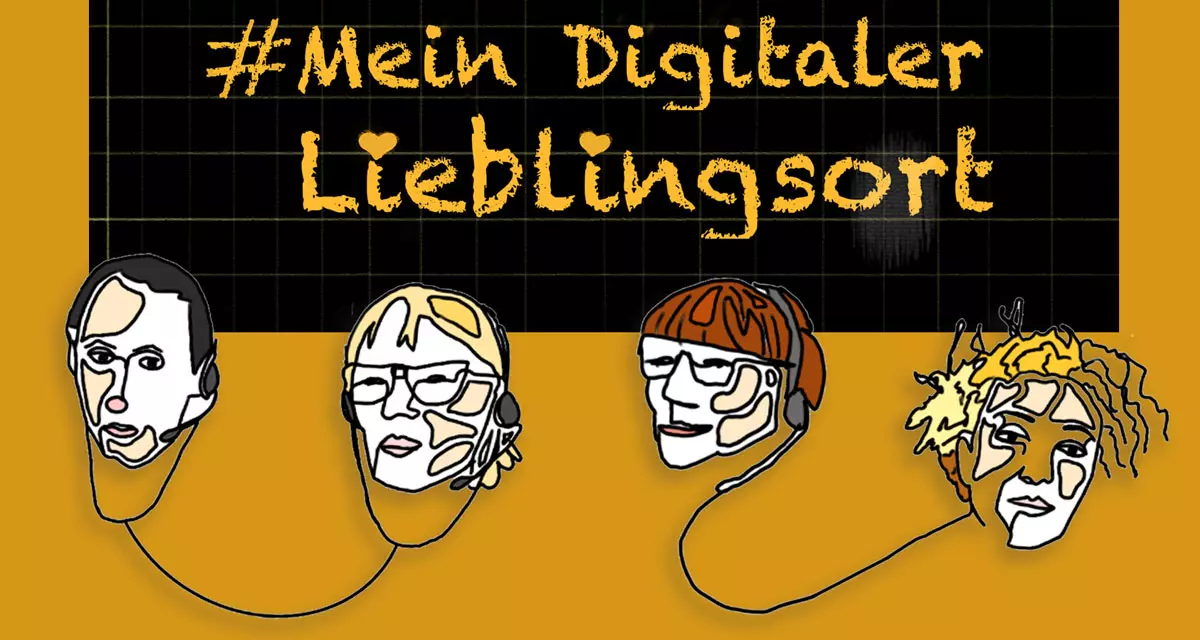 Podcast #mein digitaler Lieblingsort. Köpfe der Redaktion. Zeichnung: Nada Heller