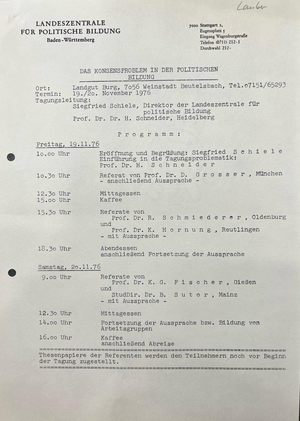 Programm der Tagung 1976. Quelle: LpB BW.