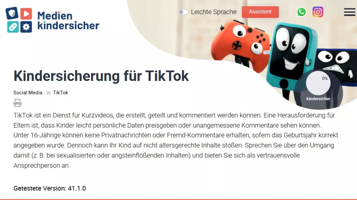 Screenshot: Medien kindersicher: TikTok kindersicher einstellen.