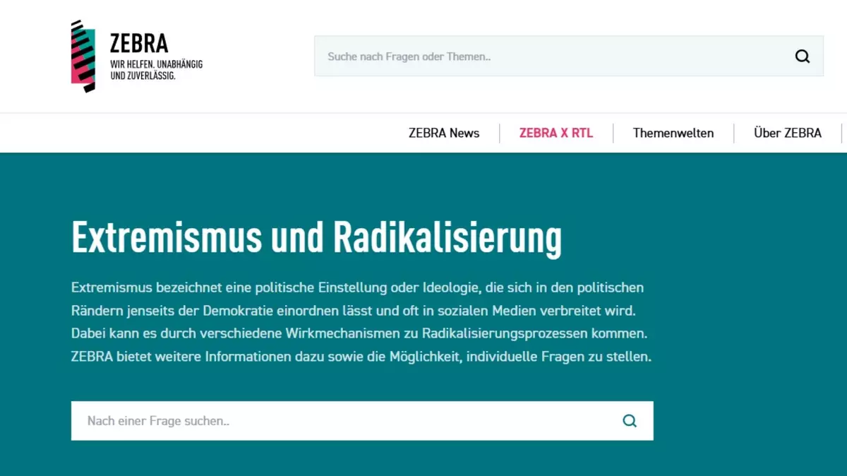 Screenshot Internetseite Frag zebra.
