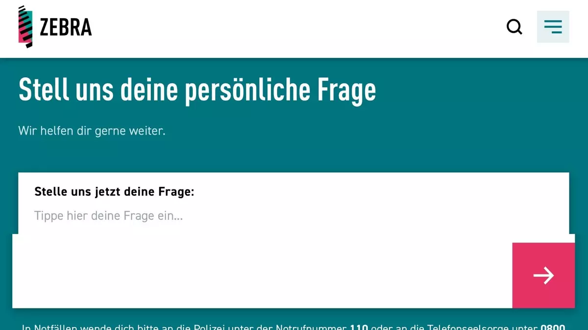 Screenshot Internetseite "Frag ZEBRA"