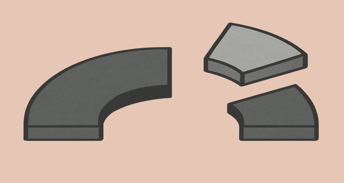 Ein Halbkreis, ein Element herausgeschnitten.