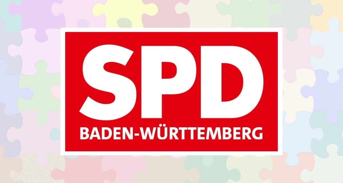 Fotos: SPD BW, geralt|Pixabay. Collage: LpB BW Logo der SPD Baden-Württemberg vor dem Hintergrund bunter Puzzleteile.
