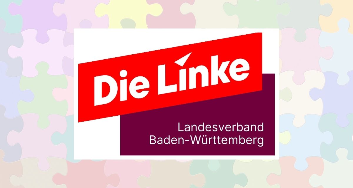 Fotos: Die Linke BW, geralt|Pixabay. Collage: LpB BW Logo der Partei Die Linke BW vor einem Hintergrund aus bunten Puzzleteilen.