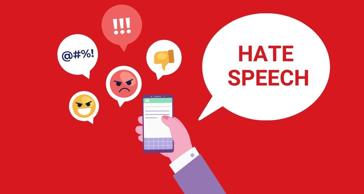 Smartphone und Hasskommentare. Symbolfoto für Hate Speech. Grafik: LpB BW via Canva.
