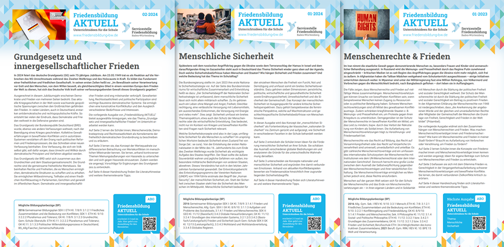 Foto: Ausgaben von "Friedensbildung AKTUELL".
