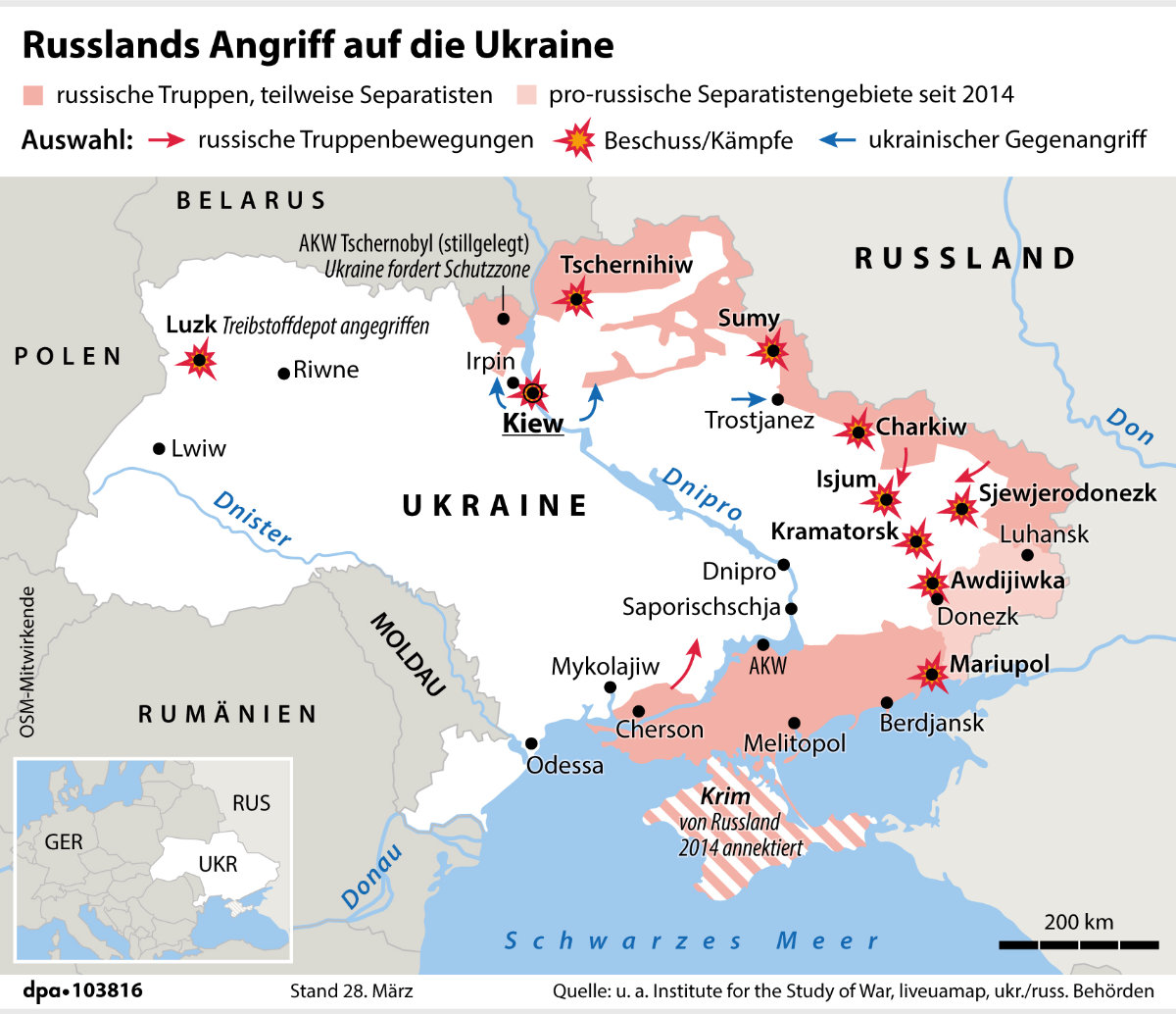 Karte: Russlands Angriff auf die Ukraine